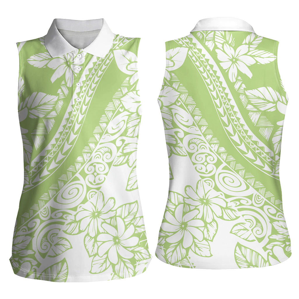 Polynesian Tiare Flower Sage Green Pastel Women Sleeveless Polo Shirt LT14 - Polynesian Pride
