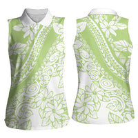 Polynesian Tiare Flower Sage Green Pastel Women Sleeveless Polo Shirt LT14 - Polynesian Pride