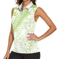 Polynesian Tiare Flower Sage Green Pastel Women Sleeveless Polo Shirt LT14 - Polynesian Pride