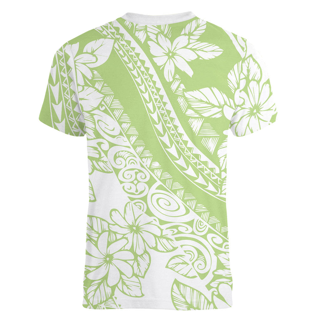 Polynesian Tiare Flower Sage Green Pastel Women V-Neck T-Shirt