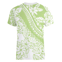 Polynesian Tiare Flower Sage Green Pastel Women V-Neck T-Shirt