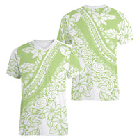 Polynesian Tiare Flower Sage Green Pastel Women V-Neck T-Shirt