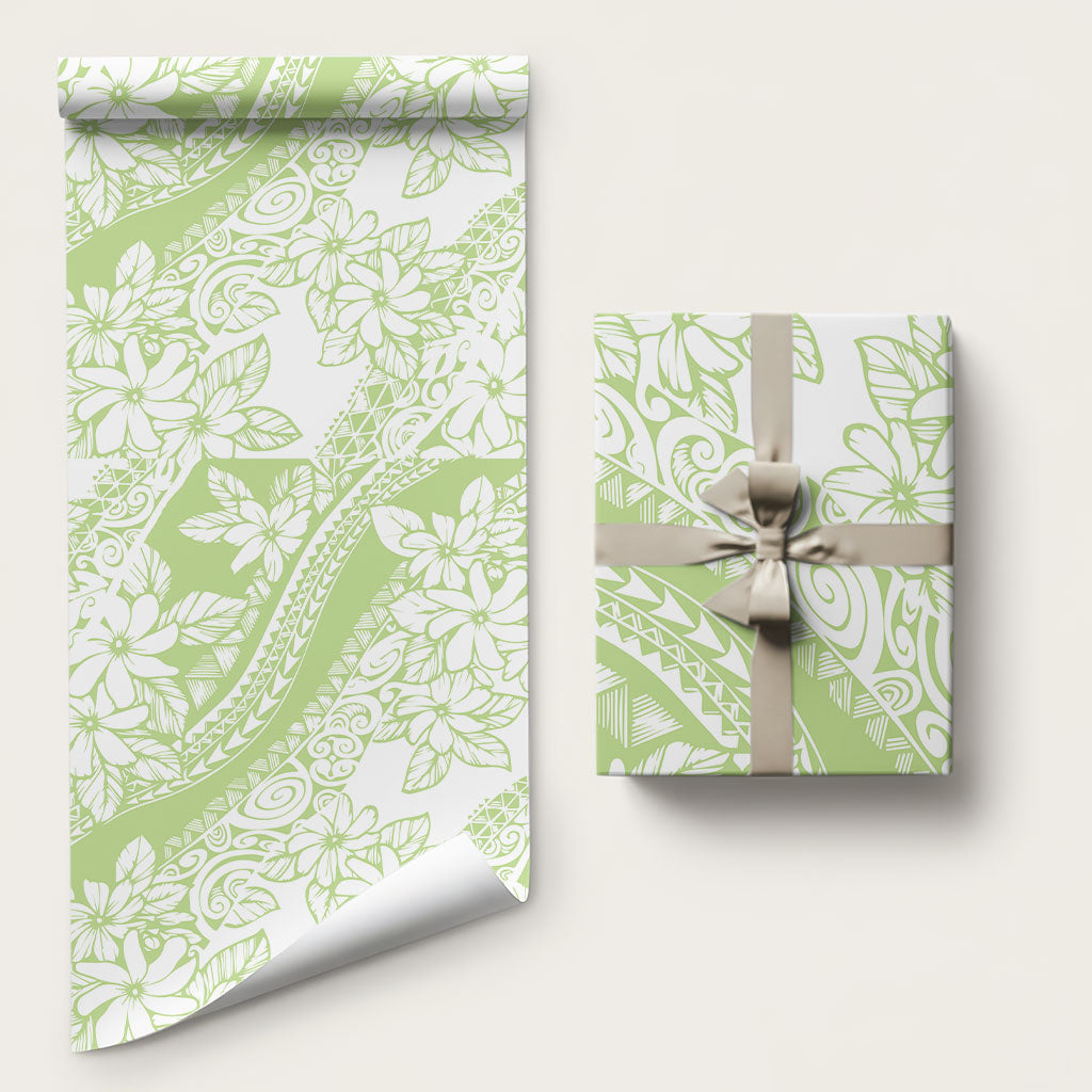 Polynesian Tiare Flower Sage Green Pastel Wrapping Paper LT14 58" × 23" Sage Green - Polynesian Pride