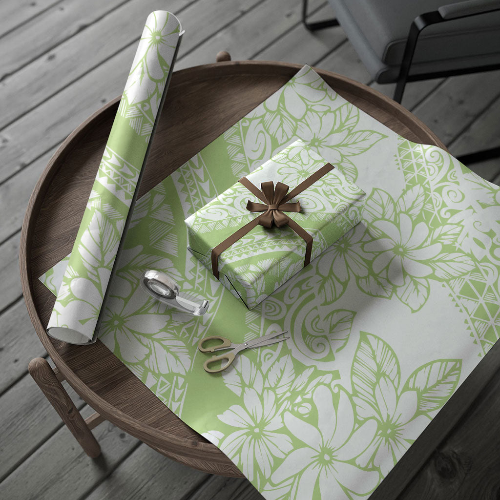 Polynesian Tiare Flower Sage Green Pastel Wrapping Paper LT14 - Polynesian Pride