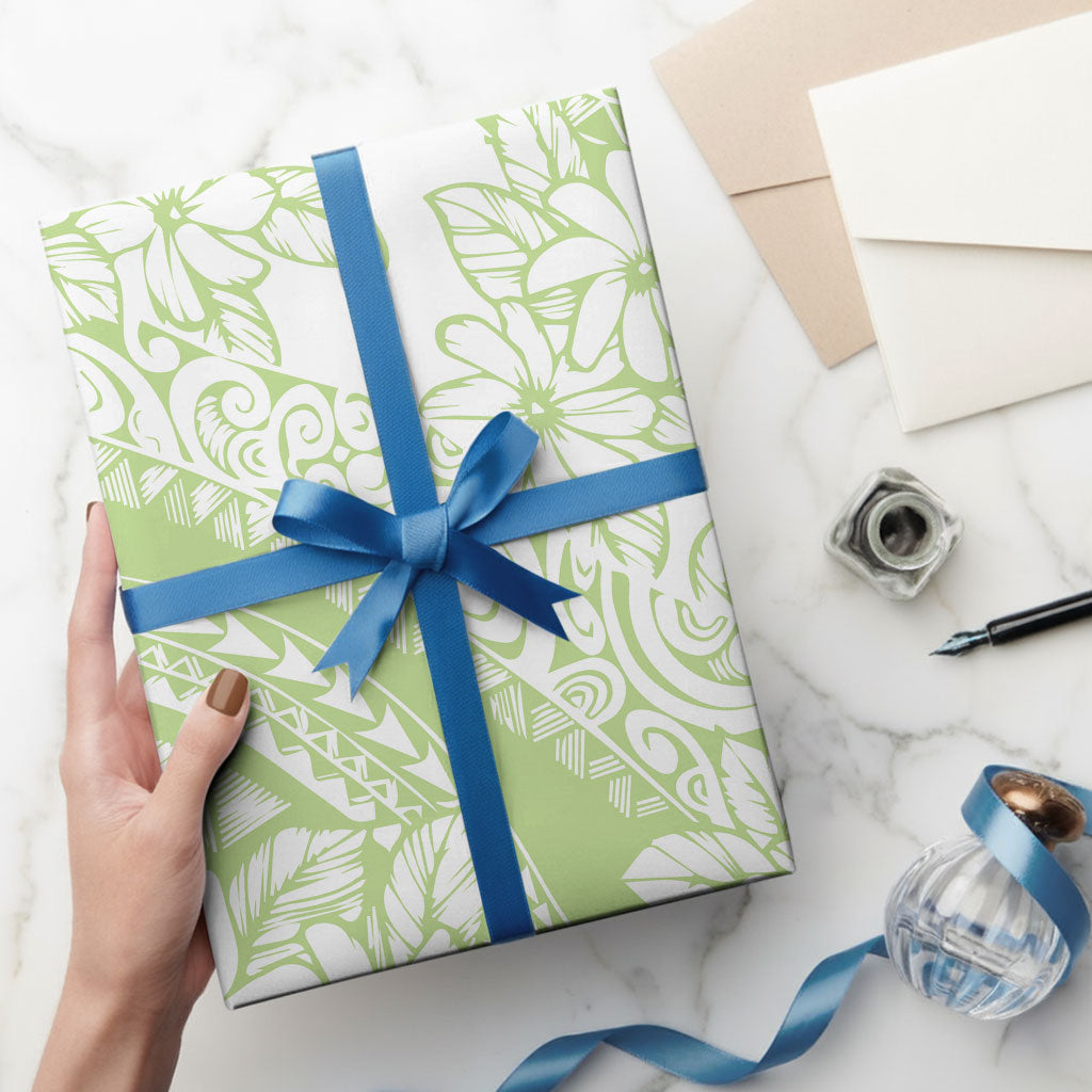 Polynesian Tiare Flower Sage Green Pastel Wrapping Paper LT14 - Polynesian Pride