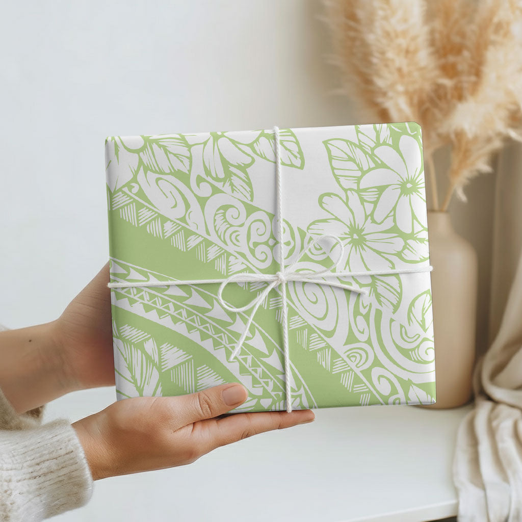 Polynesian Tiare Flower Sage Green Pastel Wrapping Paper LT14 - Polynesian Pride