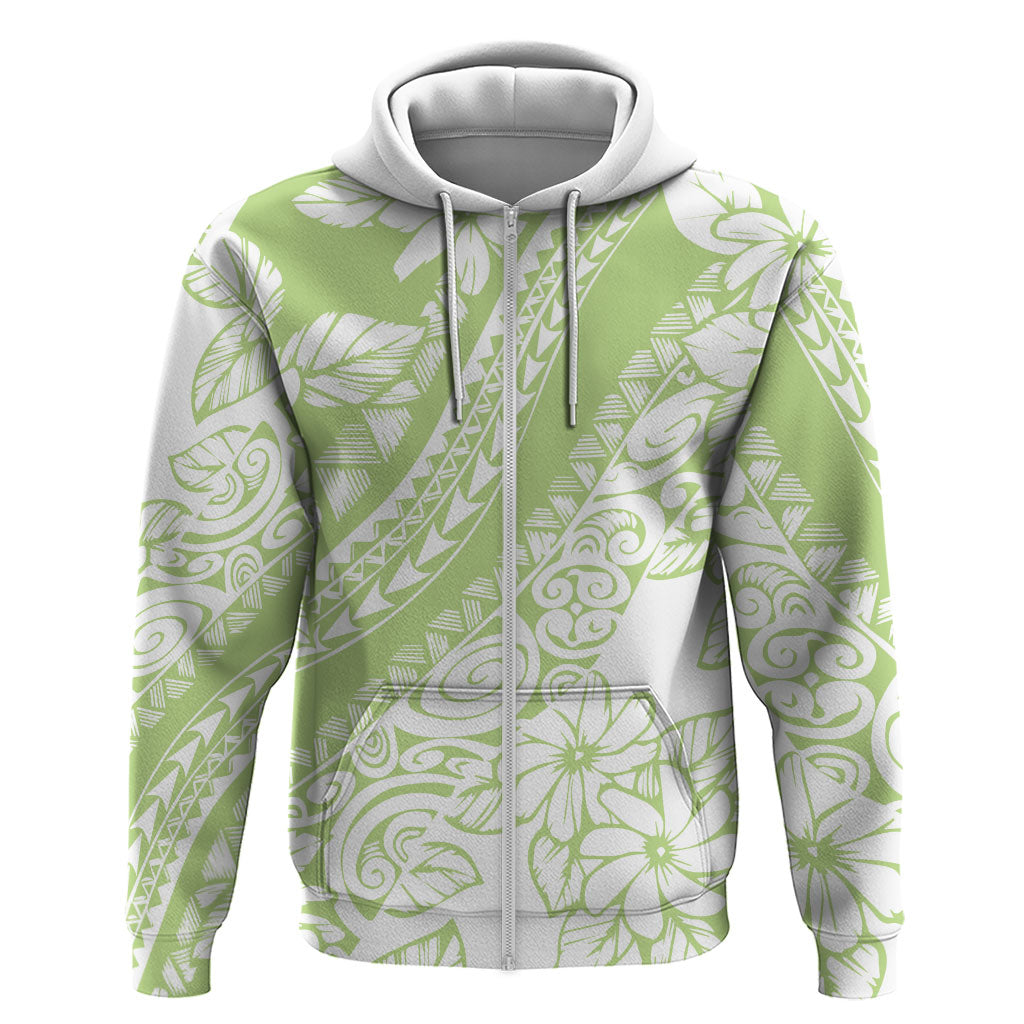 Polynesian Tiare Flower Sage Green Pastel Zip Hoodie