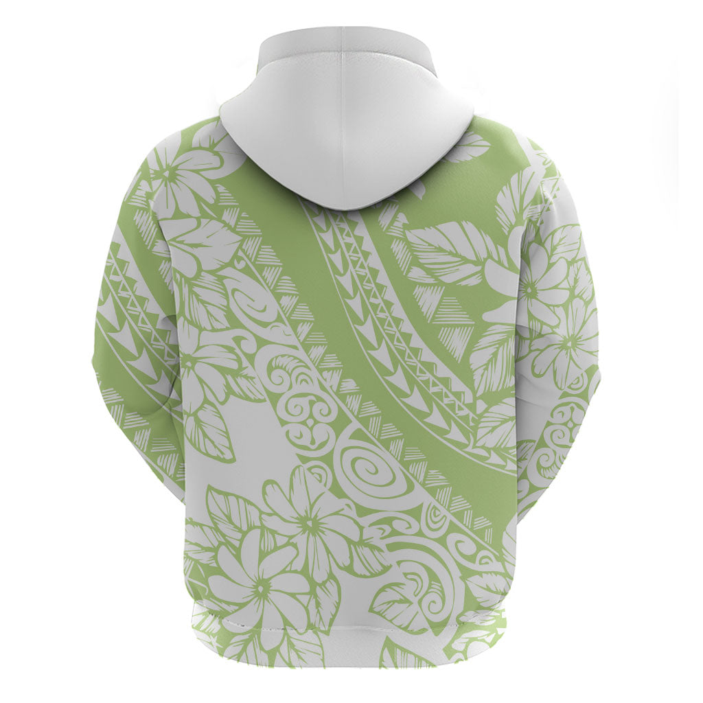 Polynesian Tiare Flower Sage Green Pastel Zip Hoodie