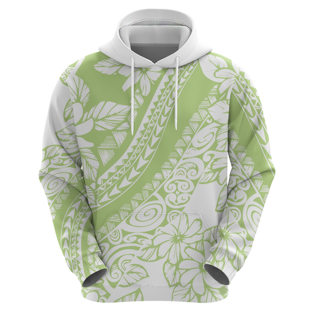 Polynesian Tiare Flower Sage Green Pastel Zip Hoodie
