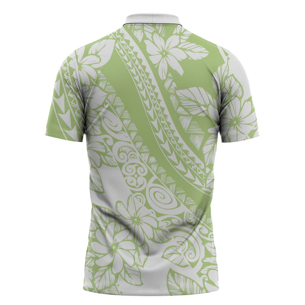 Polynesian Tiare Flower Sage Green Pastel Zipper Polo Shirt LT14 - Polynesian Pride