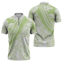 Polynesian Tiare Flower Sage Green Pastel Zipper Polo Shirt LT14 - Polynesian Pride