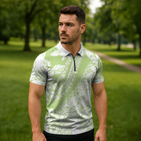 Polynesian Tiare Flower Sage Green Pastel Zipper Polo Shirt LT14 - Polynesian Pride