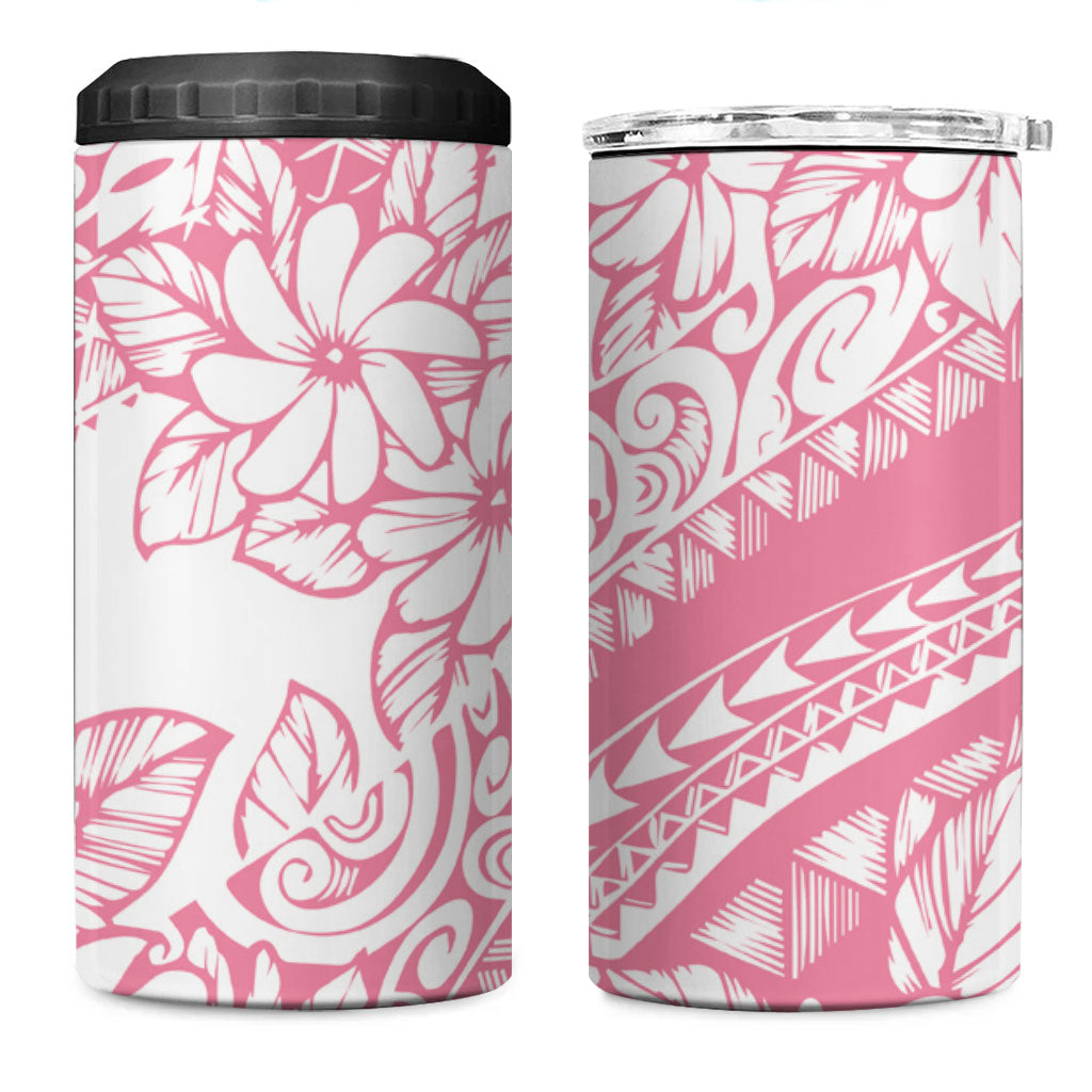 Polynesian Tiare Flower Pink Pastel Vibes 4 in 1 Can Cooler Tumbler LT14 One Size: 16 oz Pink - Polynesian Pride