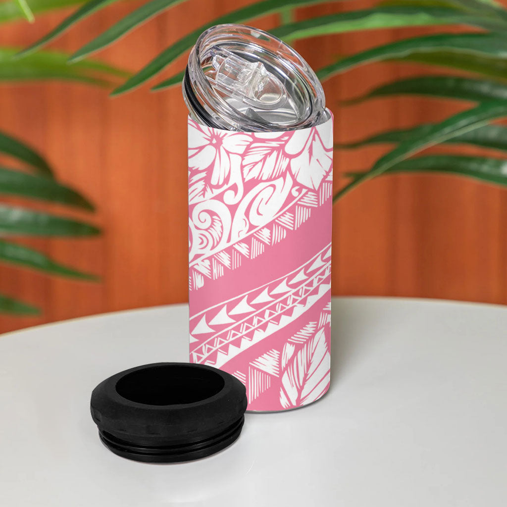 Polynesian Tiare Flower Pink Pastel Vibes 4 in 1 Can Cooler Tumbler LT14 - Polynesian Pride