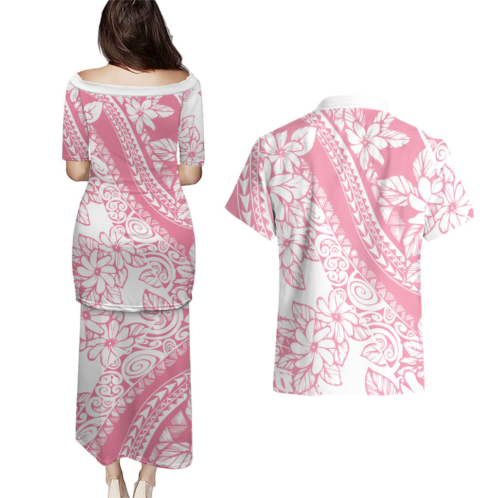 Polynesian Tiare Flower Pink Pastel Vibes Couples Matching Puletasi and Hawaiian Shirt LT14 - Polynesian Pride