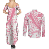 Polynesian Tiare Flower Pink Pastel Vibes Couples Matching Summer Maxi Dress and Long Sleeve Button Shirt LT14 - Polynesian Pride