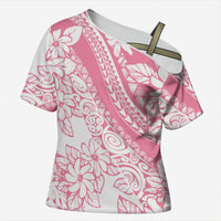 Polynesian Tiare Flower Pink Pastel Vibes Cross Shoulder Shirt LT14 Female Pink - Polynesian Pride