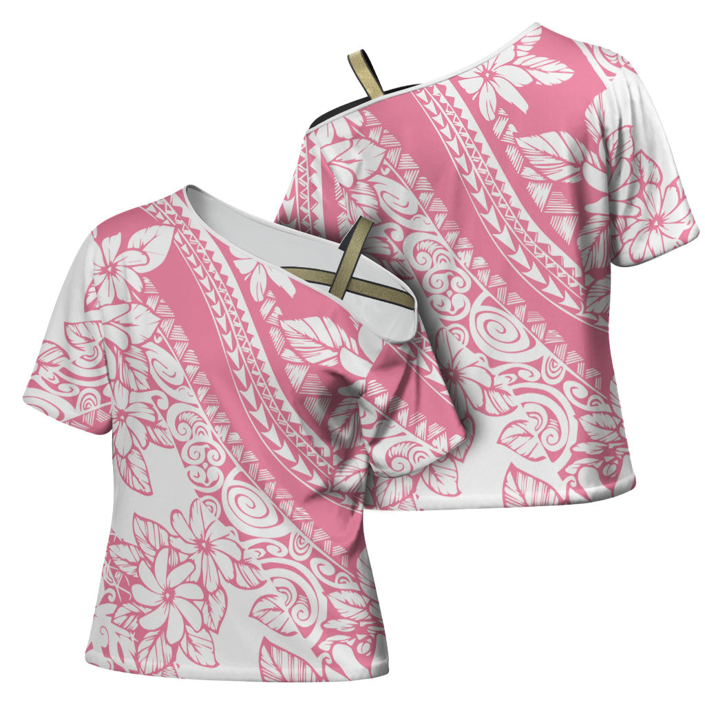Polynesian Tiare Flower Pink Pastel Vibes Cross Shoulder Shirt LT14 - Polynesian Pride