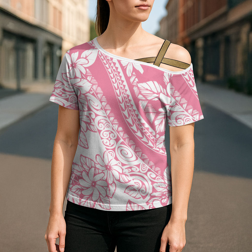 Polynesian Tiare Flower Pink Pastel Vibes Cross Shoulder Shirt LT14 - Polynesian Pride