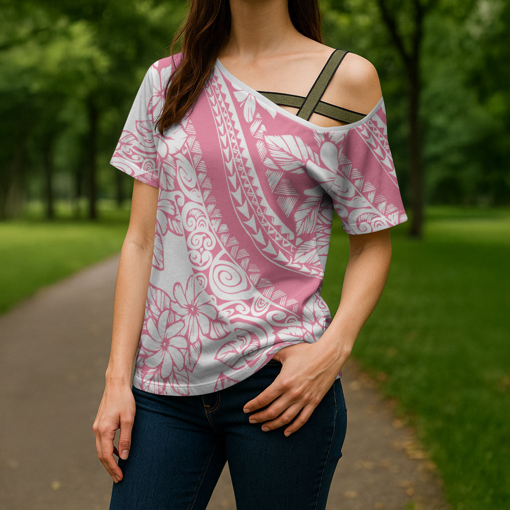 Polynesian Tiare Flower Pink Pastel Vibes Cross Shoulder Shirt LT14 - Polynesian Pride
