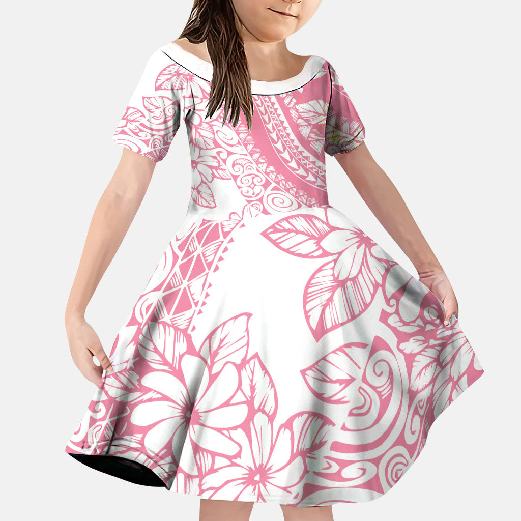 Polynesian Tiare Flower Pink Pastel Vibes Family Matching Off Shoulder Maxi Dress and Hawaiian Shirt