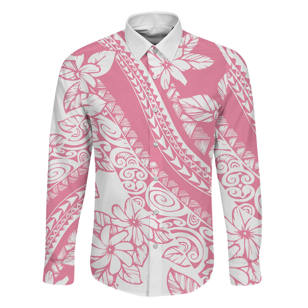 Polynesian Tiare Flower Pink Pastel Vibes Family Matching Off Shoulder Maxi Dress and Hawaiian Shirt