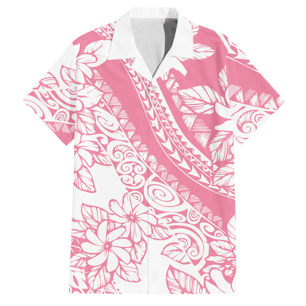 Polynesian Tiare Flower Pink Pastel Vibes Family Matching Off Shoulder Short Dress and Hawaiian Shirt