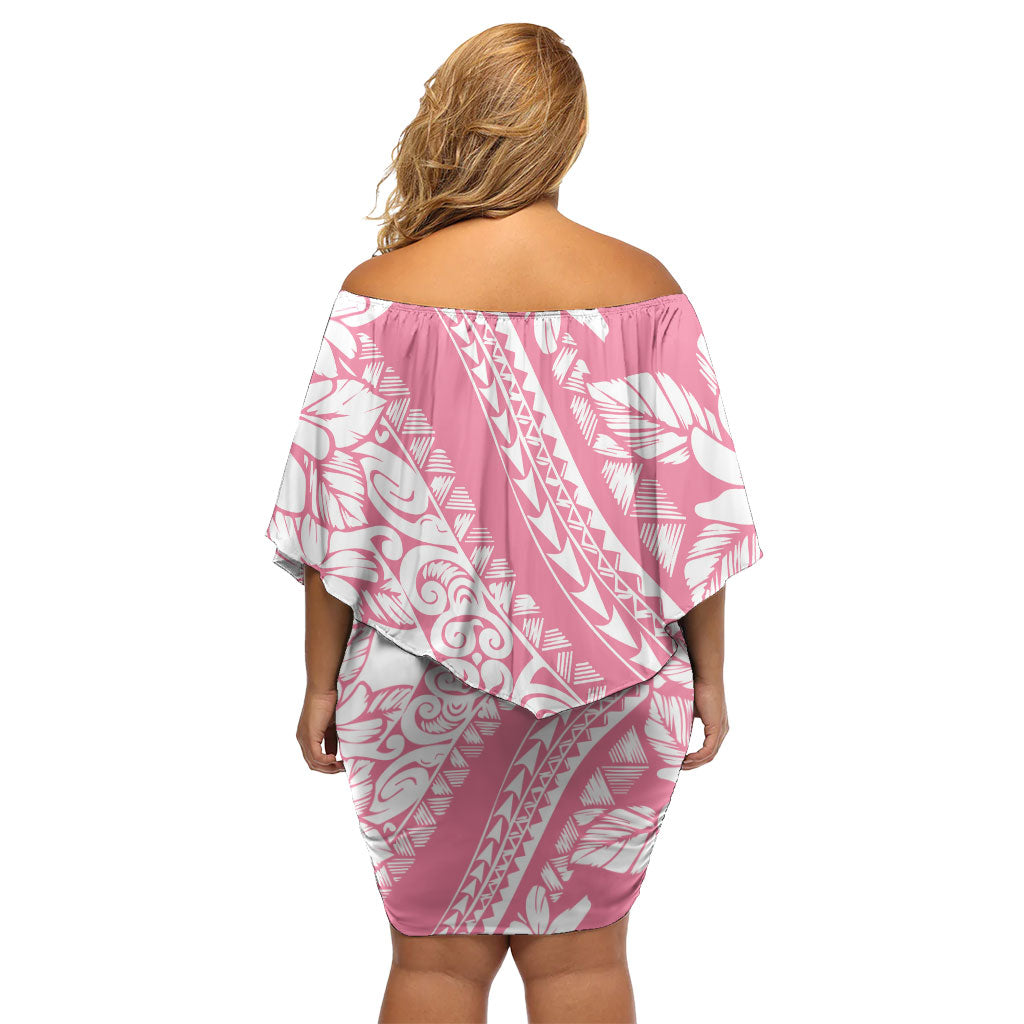 Polynesian Tiare Flower Pink Pastel Vibes Family Matching Off Shoulder Short Dress and Hawaiian Shirt