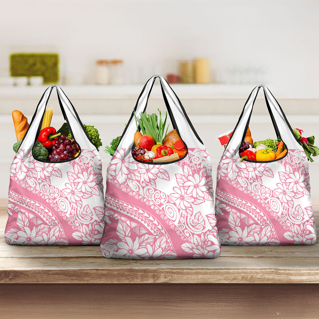 Polynesian Tiare Flower Pink Pastel Vibes Grocery Bag LT14 3-pack One Size Pink - Polynesian Pride
