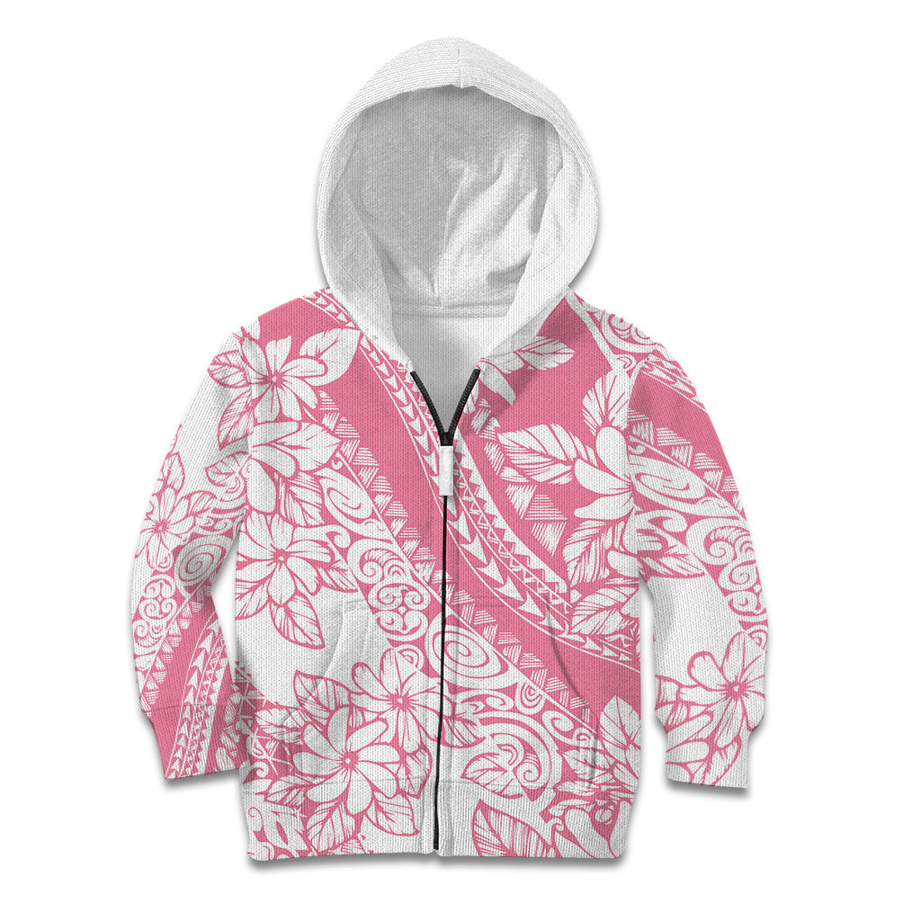 Polynesian Tiare Flower Pink Pastel Vibes Kid Hoodie LT14 Zip Hoodie Pink - Polynesian Pride
