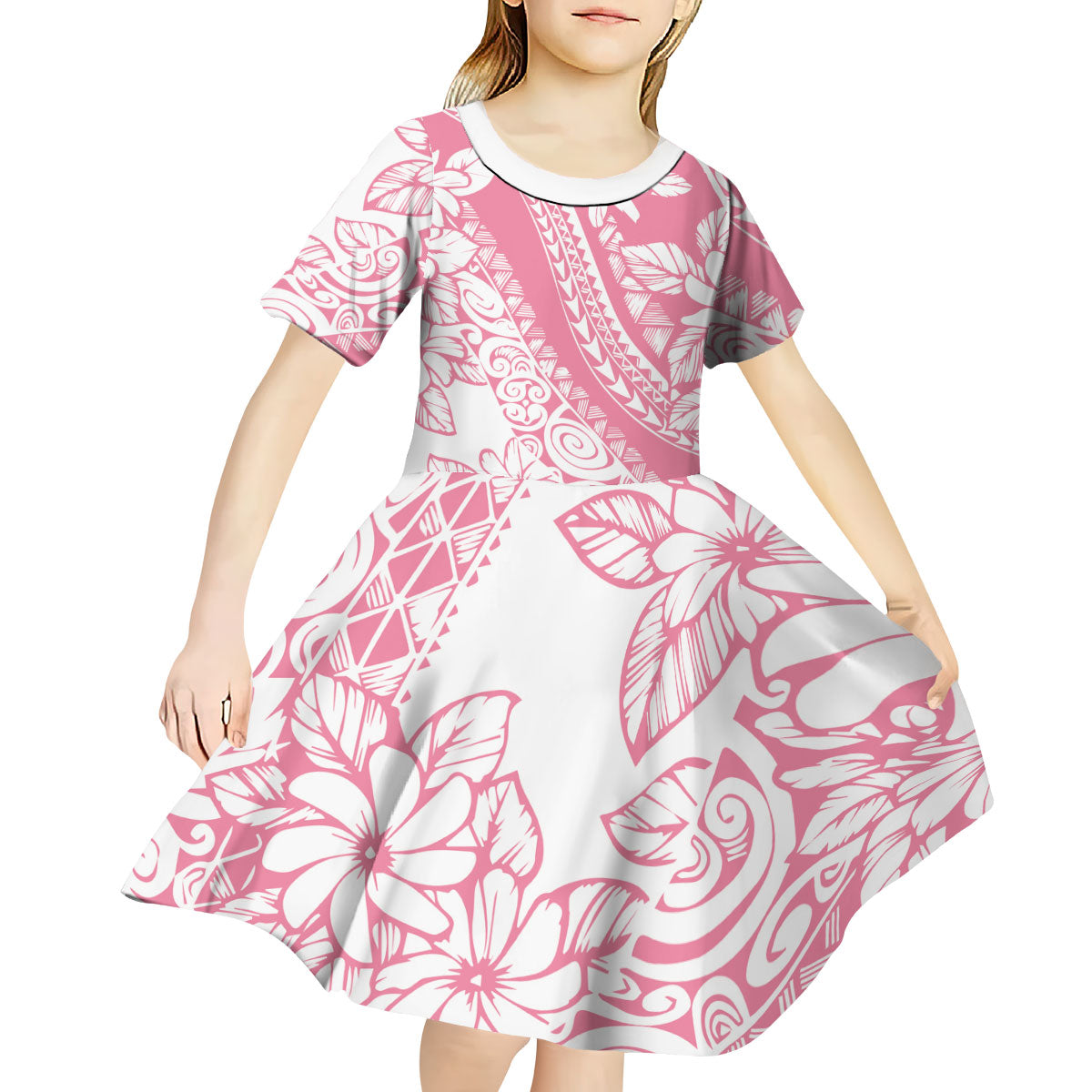 Polynesian Tiare Flower Pink Pastel Vibes Kid Short Sleeve Dress LT14 - Polynesian Pride