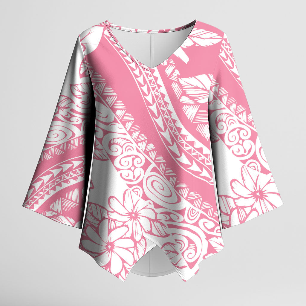Polynesian Tiare Flower Pink Pastel Vibes Kimono Sleeve Blouse LT14 Female Pink - Polynesian Pride