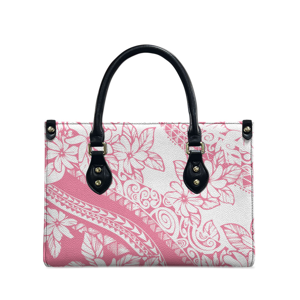 Polynesian Tiare Flower Pink Pastel Vibes Leather Bag LT14 - Polynesian Pride