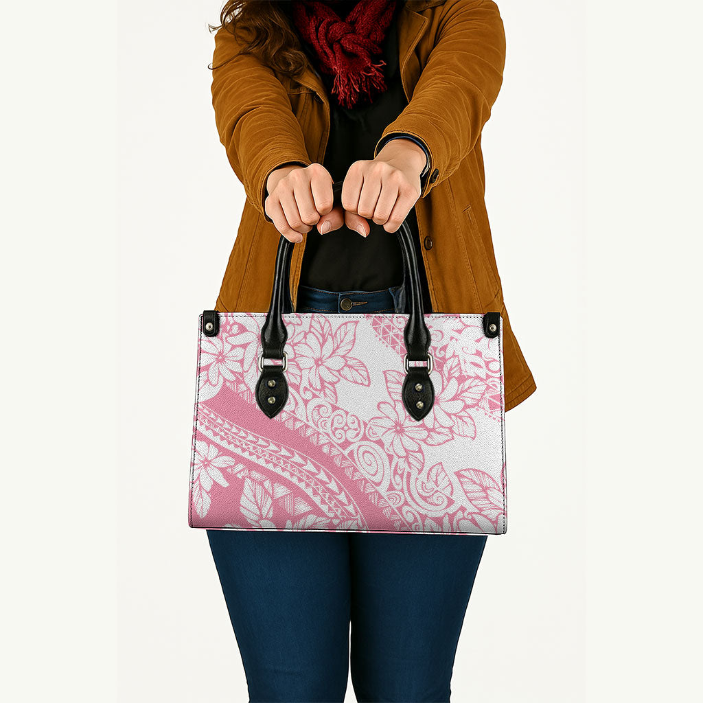 Polynesian Tiare Flower Pink Pastel Vibes Leather Bag LT14 - Polynesian Pride