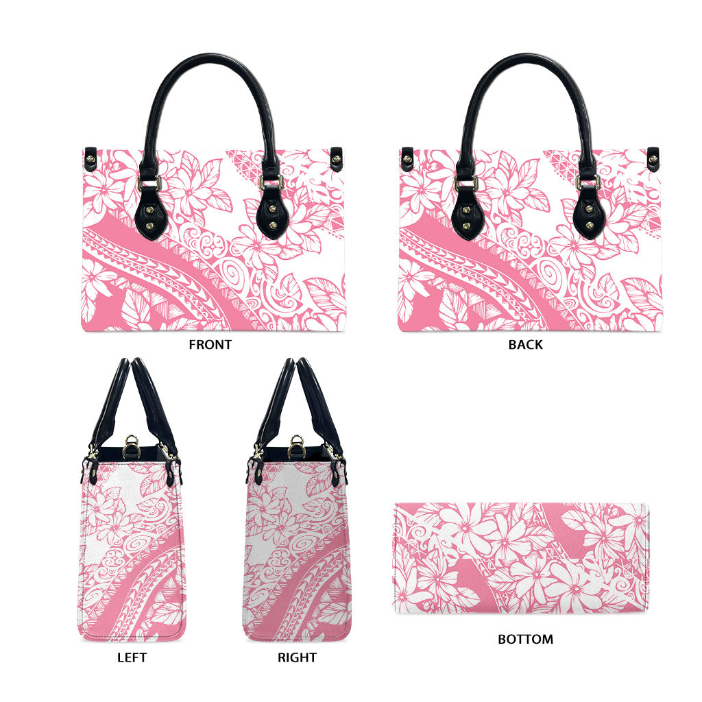 Polynesian Tiare Flower Pink Pastel Vibes Leather Bag LT14 - Polynesian Pride