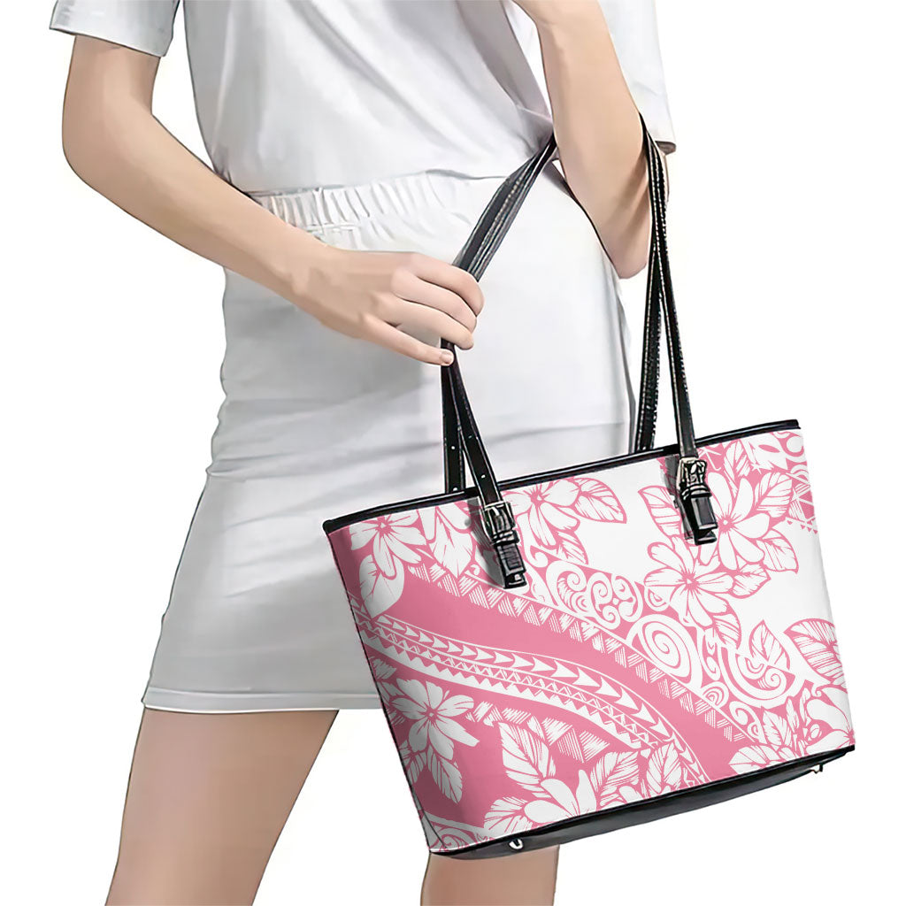 Polynesian Tiare Flower Pink Pastel Vibes Leather Tote Bag LT14 - Polynesian Pride