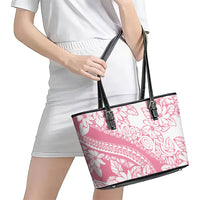 Polynesian Tiare Flower Pink Pastel Vibes Leather Tote Bag LT14 - Polynesian Pride