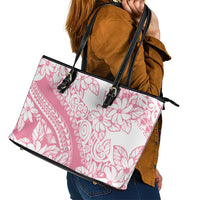 Polynesian Tiare Flower Pink Pastel Vibes Leather Tote Bag LT14 - Polynesian Pride