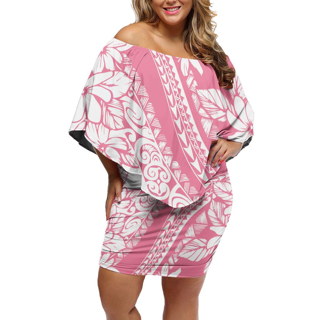Polynesian Tiare Flower Pink Pastel Vibes Off Shoulder Short Dress LT14 Women Pink - Polynesian Pride