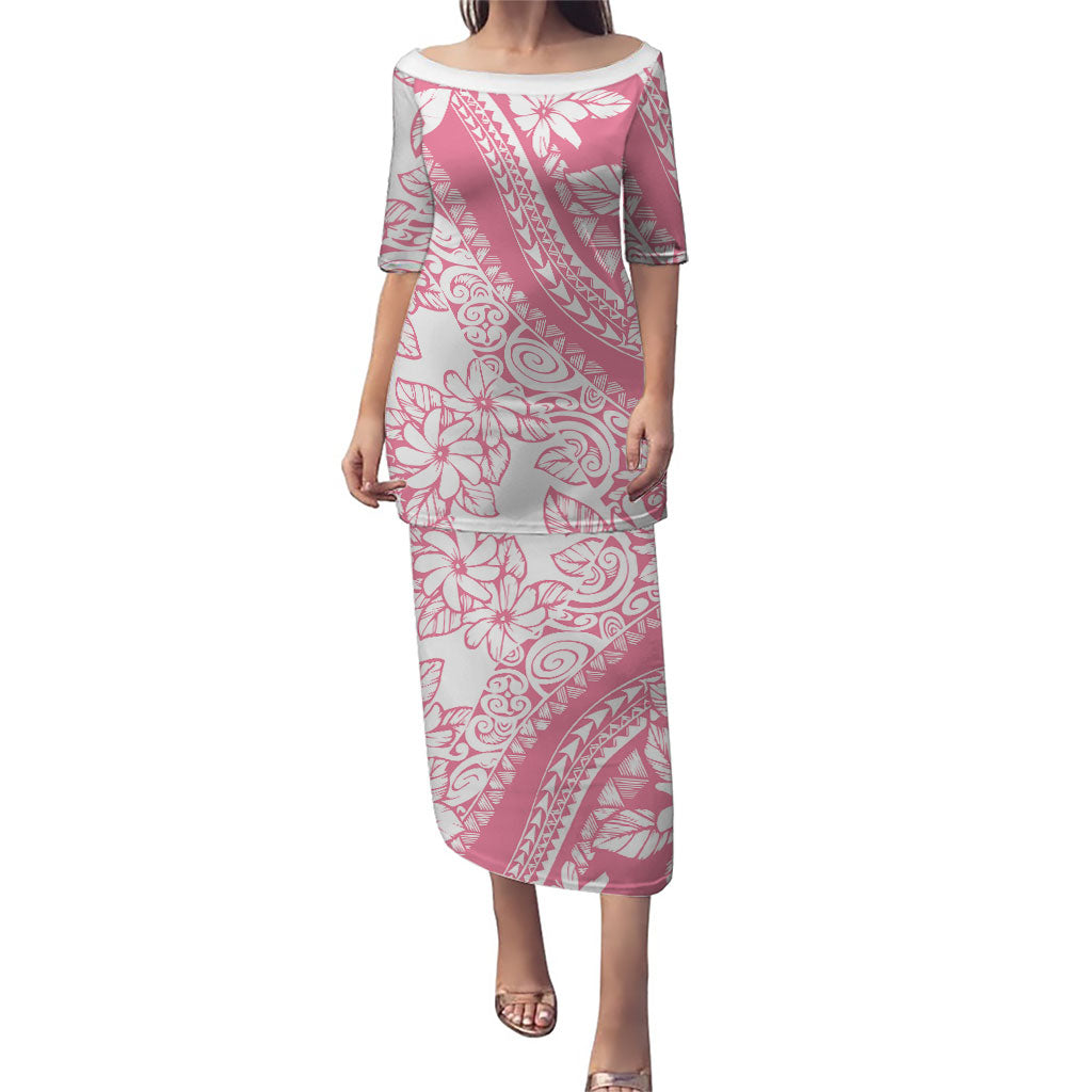 Polynesian Tiare Flower Pink Pastel Vibes Puletasi LT14 Long Dress Pink - Polynesian Pride