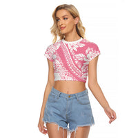 Polynesian Tiare Flower Pink Pastel Vibes Raglan Cropped T Shirt LT14 Female Pink - Polynesian Pride