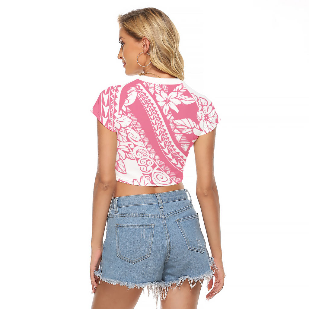 Polynesian Tiare Flower Pink Pastel Vibes Raglan Cropped T Shirt LT14 - Polynesian Pride