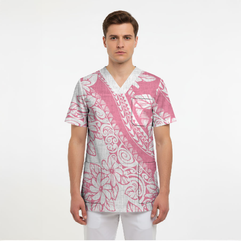 Polynesian Tiare Flower Pink Pastel Vibes Scrub Top LT14 - Polynesian Pride