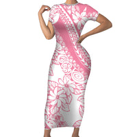 Polynesian Tiare Flower Pink Pastel Vibes Short Sleeve Bodycon Dress LT14 Long Dress Pink - Polynesian Pride