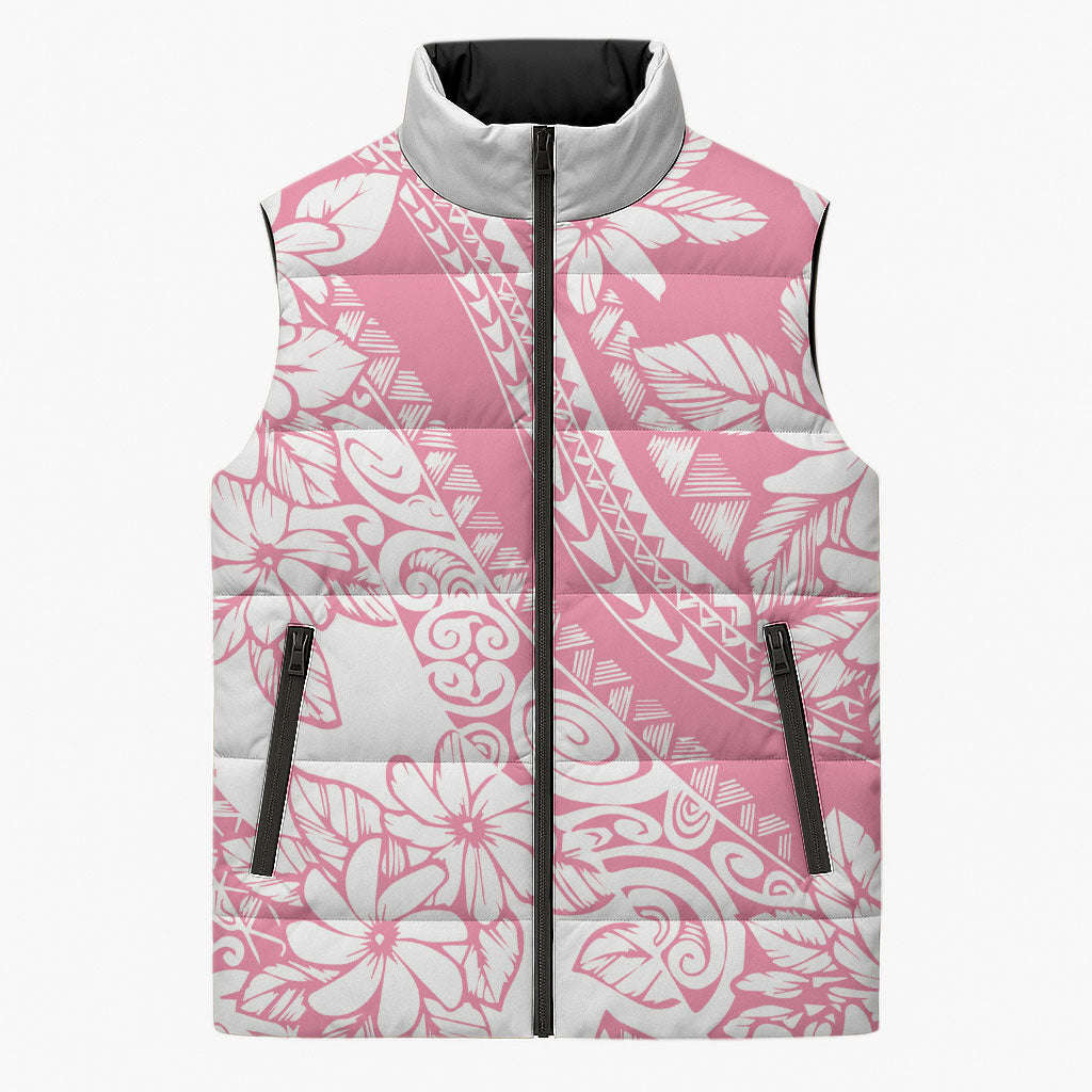 Polynesian Tiare Flower Pink Pastel Vibes Sleeveless Puffer Jacket