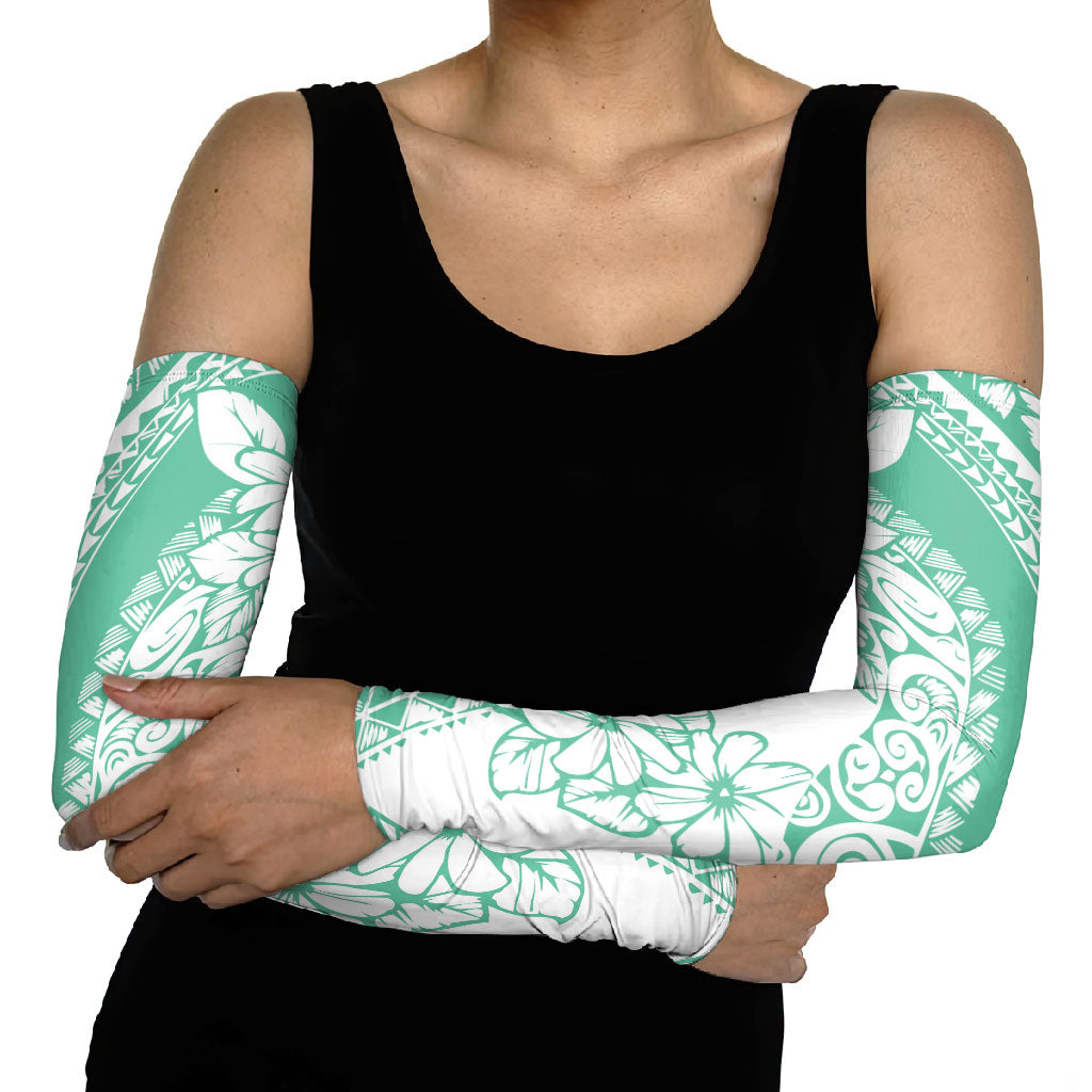 Polynesian Tiare Flower Cyan Pastel Vibes Arm Sleeves LT14 - Polynesian Pride