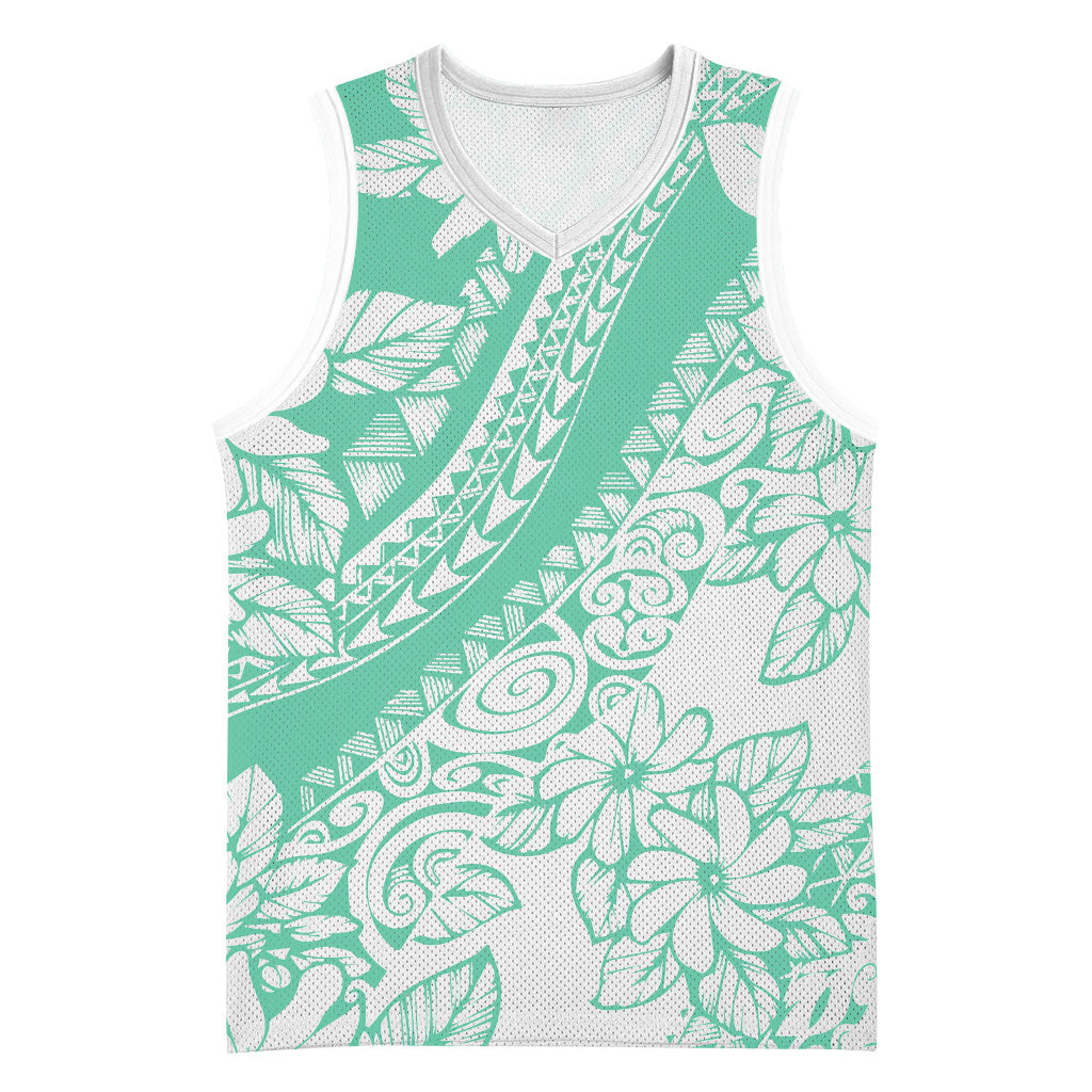 Polynesian Tiare Flower Cyan Pastel Vibes Basketball Jersey LT14 Unisex Cyan - Polynesian Pride