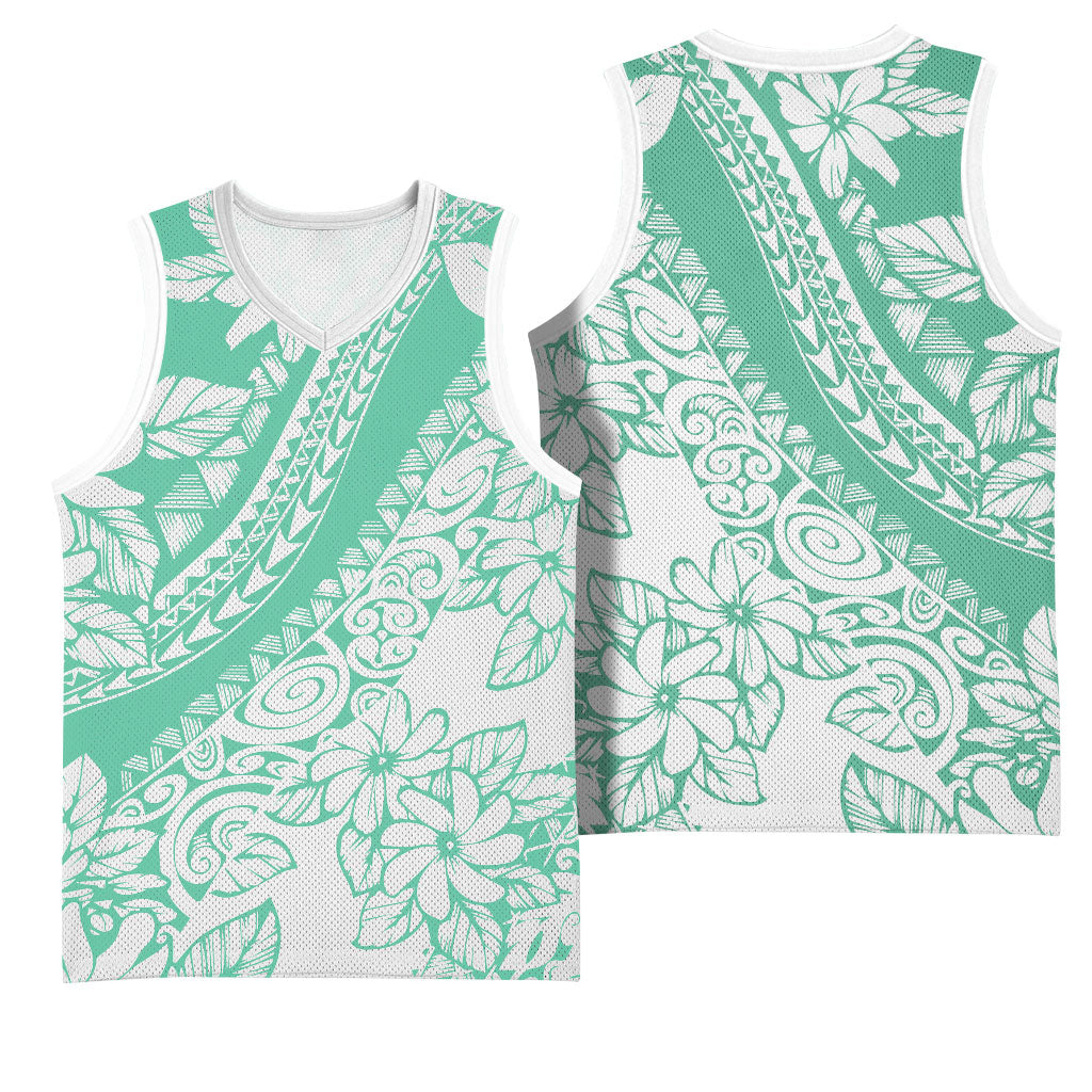 Polynesian Tiare Flower Cyan Pastel Vibes Basketball Jersey LT14 - Polynesian Pride