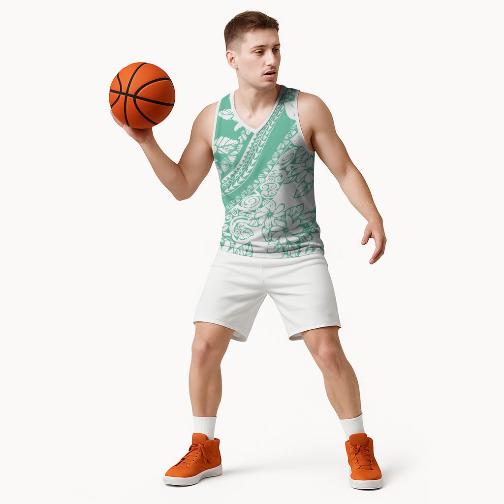 Polynesian Tiare Flower Cyan Pastel Vibes Basketball Jersey LT14 - Polynesian Pride
