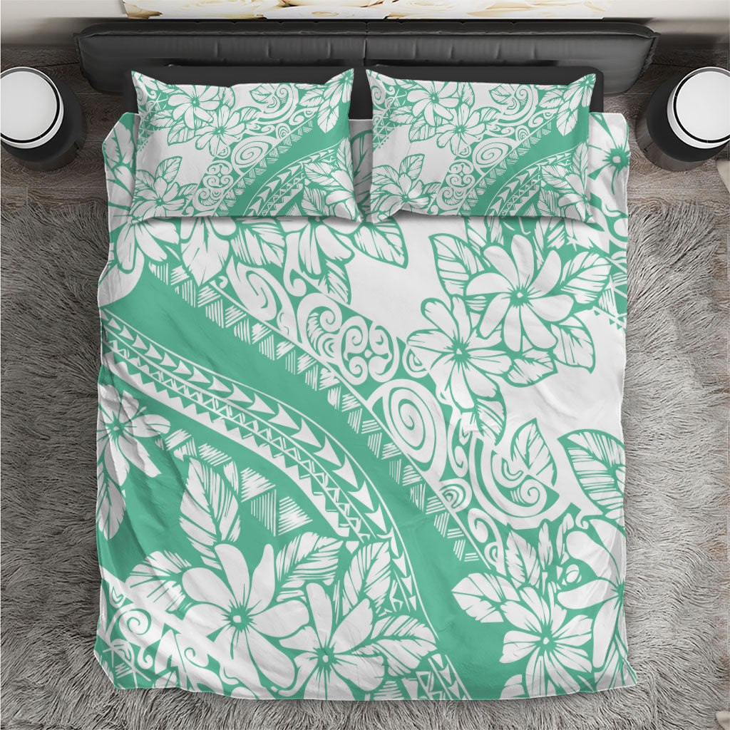 Polynesian Tiare Flower Cyan Pastel Vibes Bedding Set